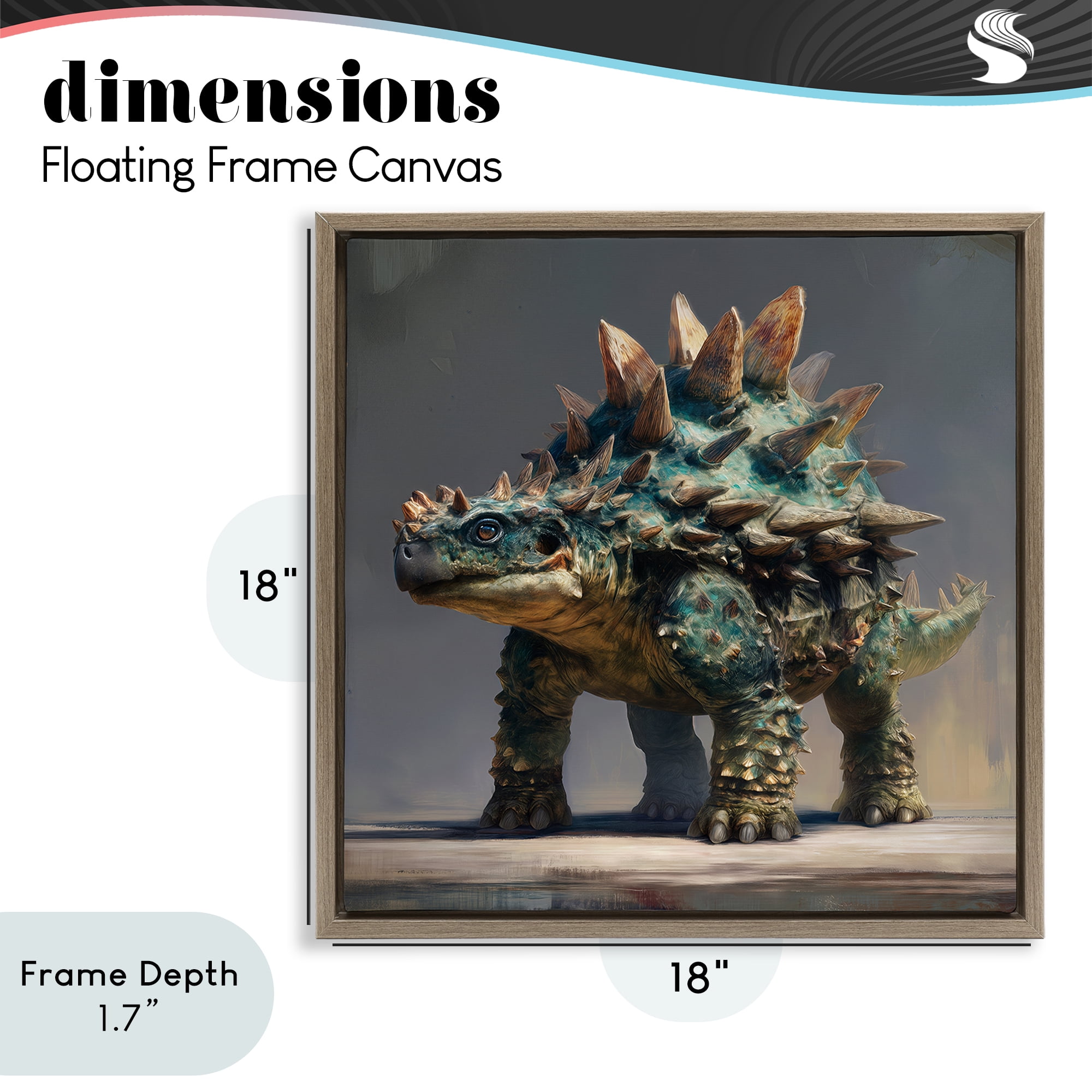 Stupell Industries Prehistoric Ankylosaurus Portrait Brown Framed Floater Canvas Wall Art, design by Wumples