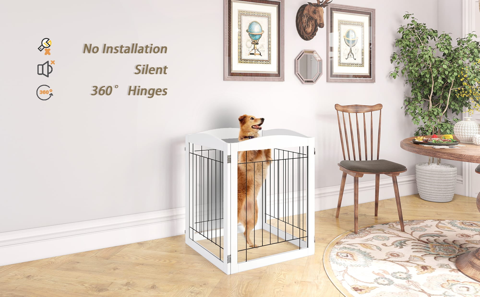 STAROUS Extra Wide Dog Gate, White, 30"H x 96"L