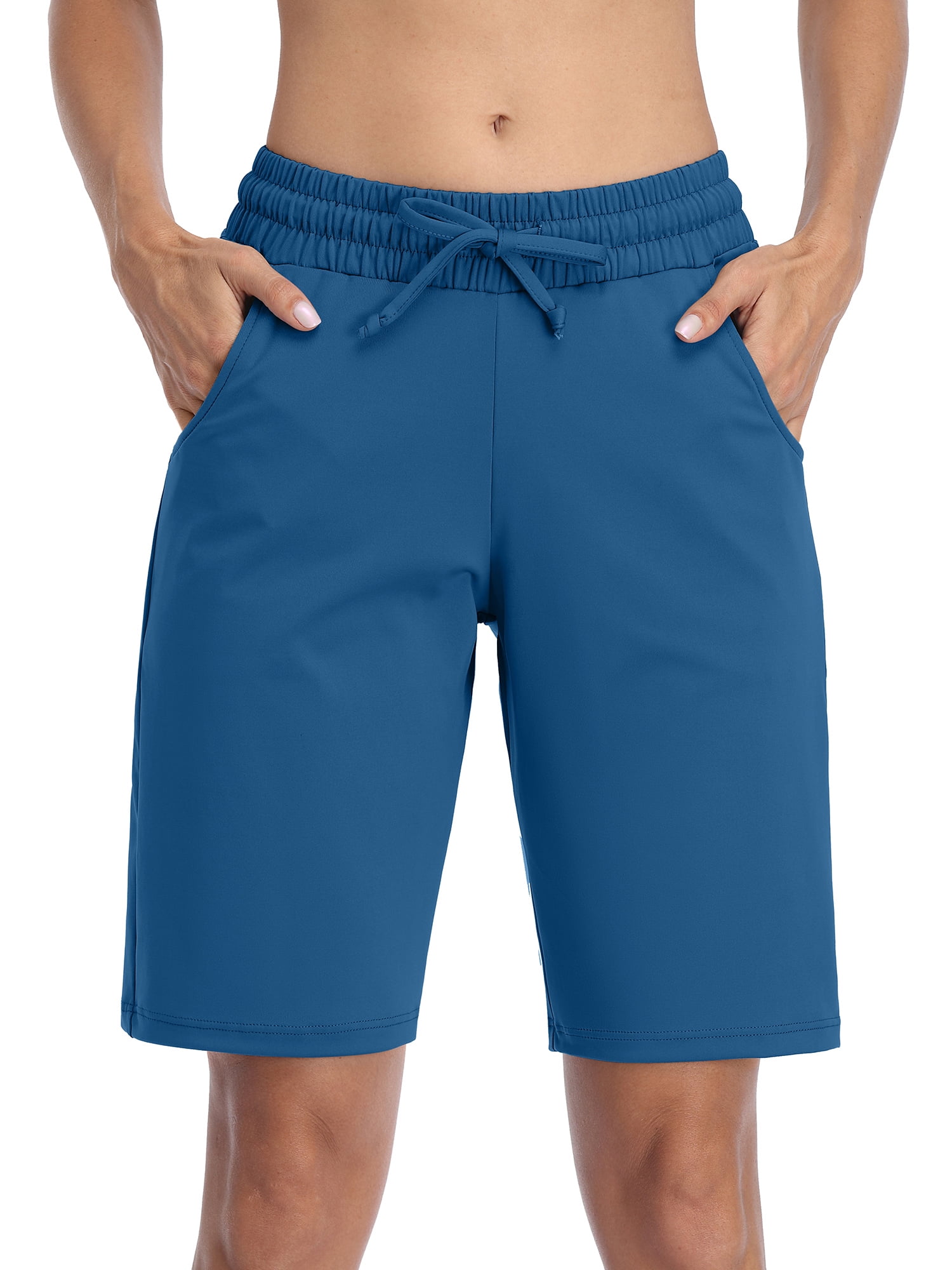 Women Bermuda Shorts with Pockets Athletic Knee Length Workout Biker