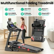 10MPH Folding Treadmill w/ 15% Auto Incline, 300lb Capacity, Treadmill for Home Portable Foldable Exercise Equipment Running Walking Machine, APP Control, 64 Programs, HiFi Bluetooth Speakers