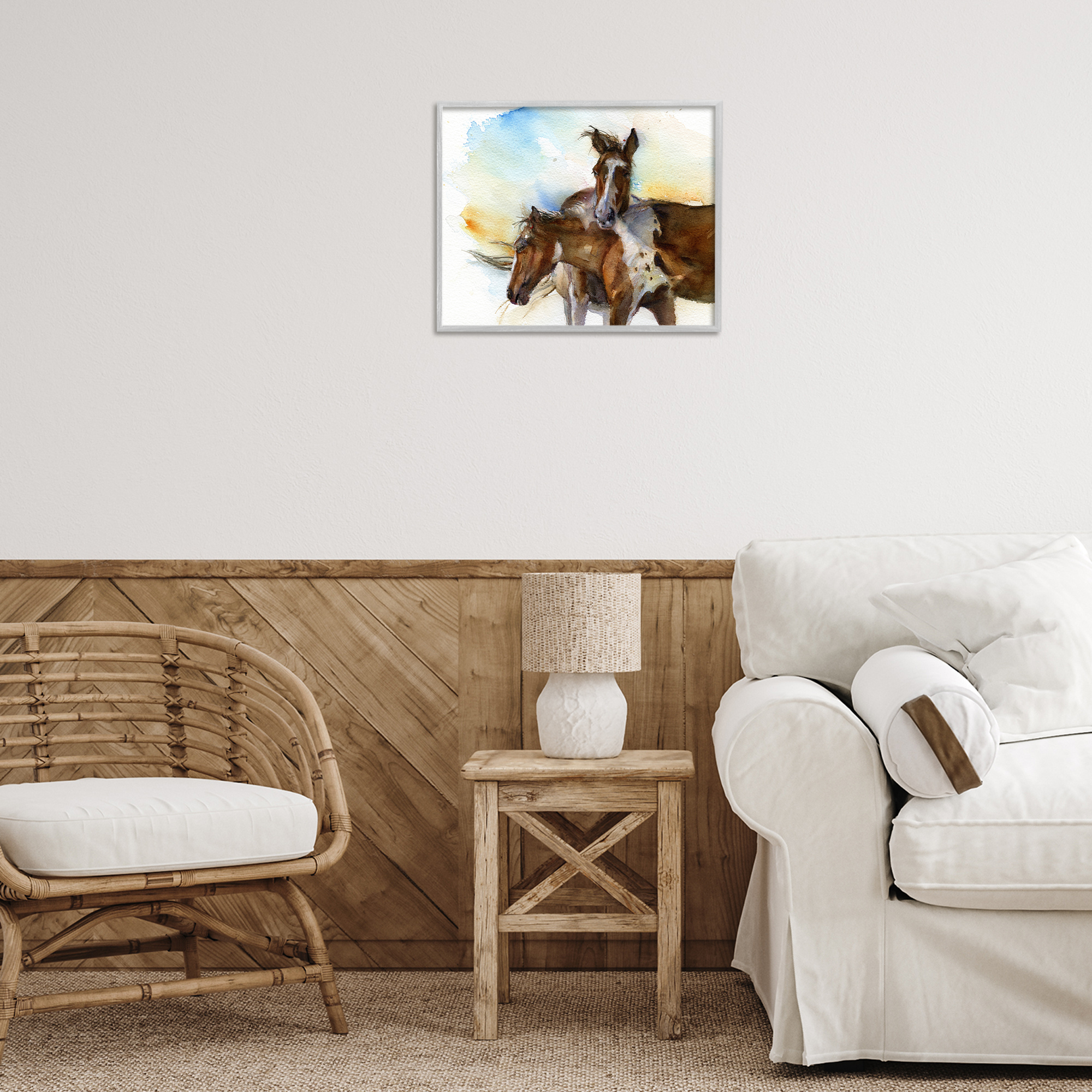 Stupell Industries Brown Horses Watercolor Animals & Insects Painting Gray Framed Art Print Wall Art, 20 x 16