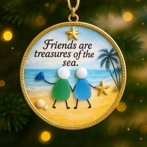 Sea Glass Friendship Ornament - Christmas Handmade Acrylic Pendant Beach Glass Art, Holiday Hanging Sea Glass Heart Pendant for Friend Stocking Stuffer Birthday Party Favors