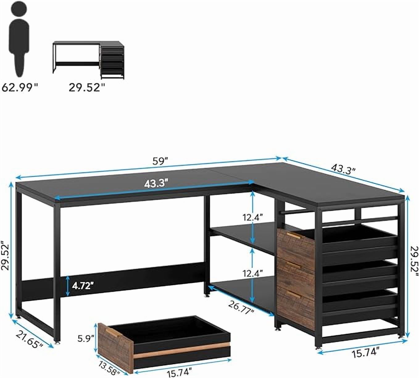 Tribesigns L Shaped Computer Desk, 59" Modern Reversible Office Corner Desk for Home Office, Black