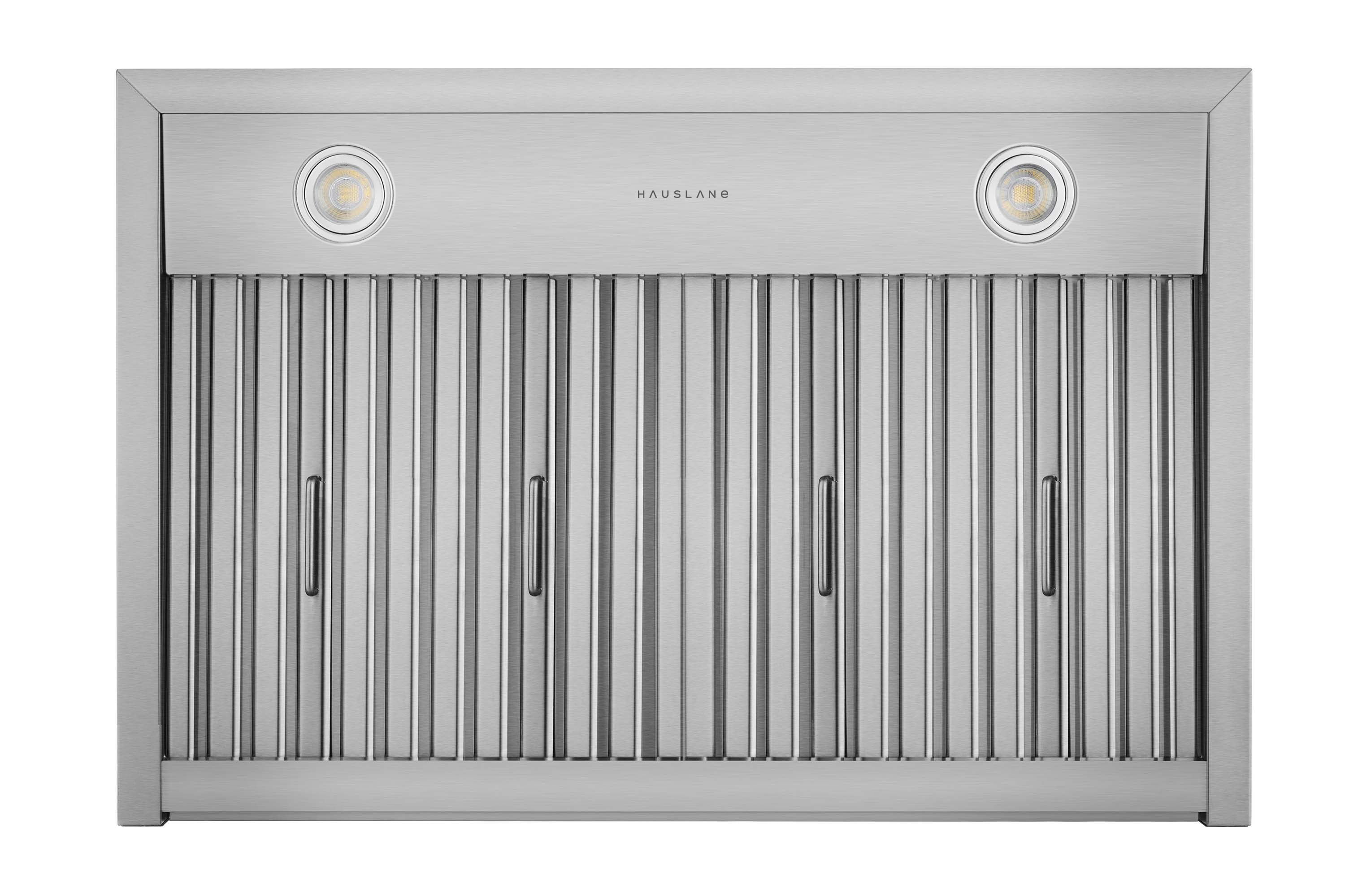 Hauslane WM-540 30” Wall Mount Range Hood Contemporary Stainless Steel Low Noise, Full-Size Handles, Baffle Filters, LED Lamps | 120V