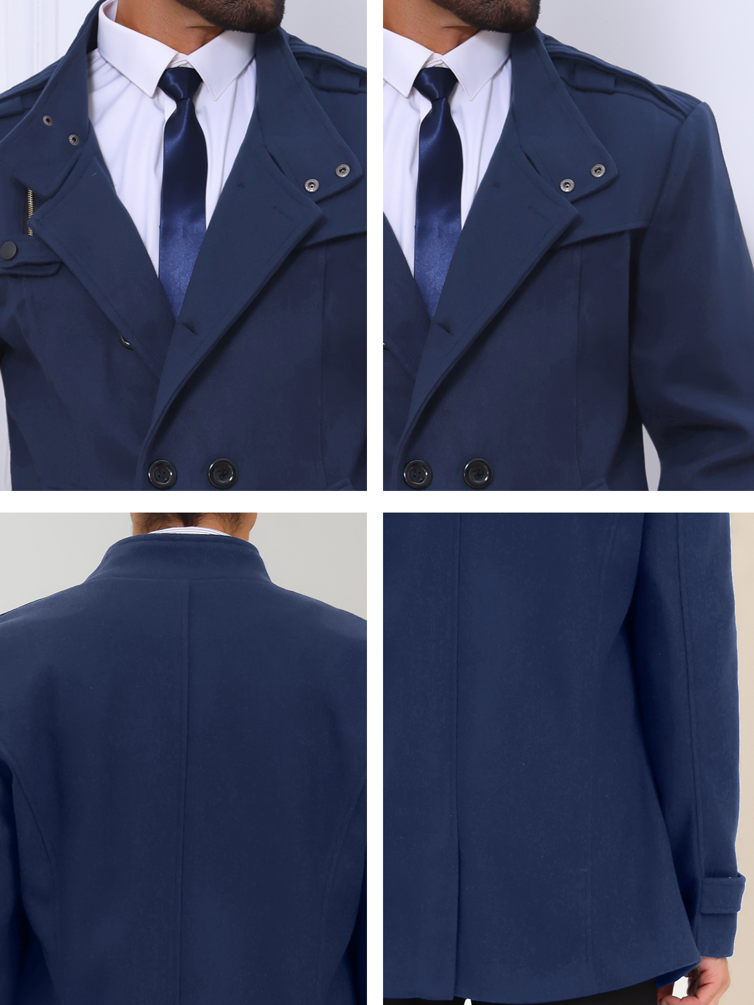 DARING DIVA Men's Winter Coat Stand Collar Double Breasted Pea Coats 2XL Navy Blue