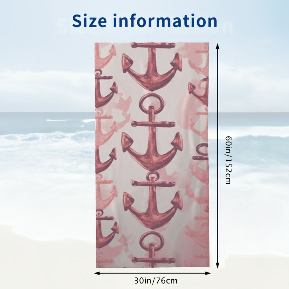 Nautical Coral Glitter Anchor Pattern Microfiber Sand Free Beach Towel Oversized Quick Dry Absorbent for Pool Swimming Bathroom Beach Towel