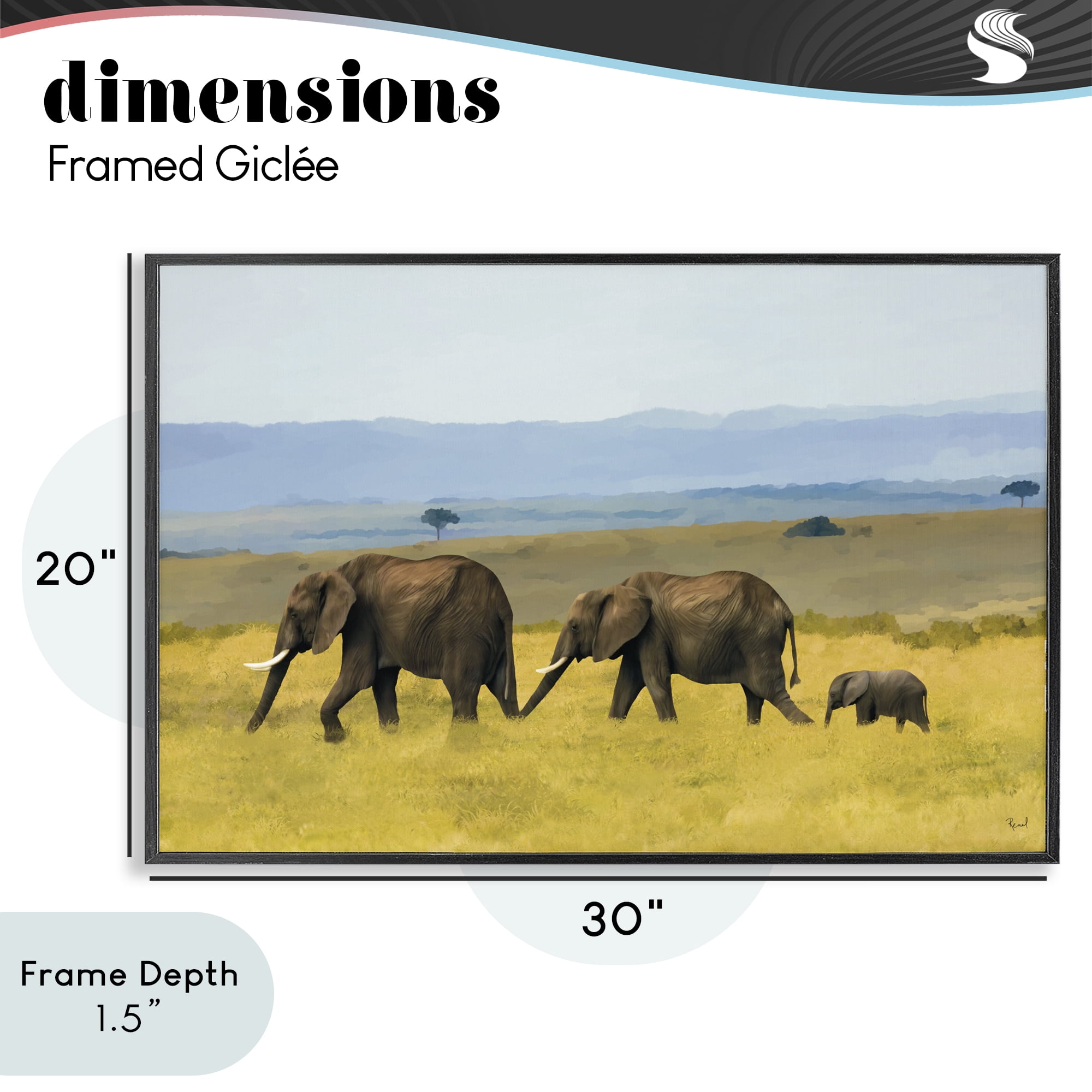 Stupell Industries Elephants In The Grassland Black Framed Giclee Art, design by Renel Peters