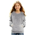 thumbnail image 2 of Miluxas Girl's Fall/Winter Casual Solid Color Long Sleeve Fleece Hooded Jacket Solid Color Sweatshirt Gray 5 Years, 2 of 9