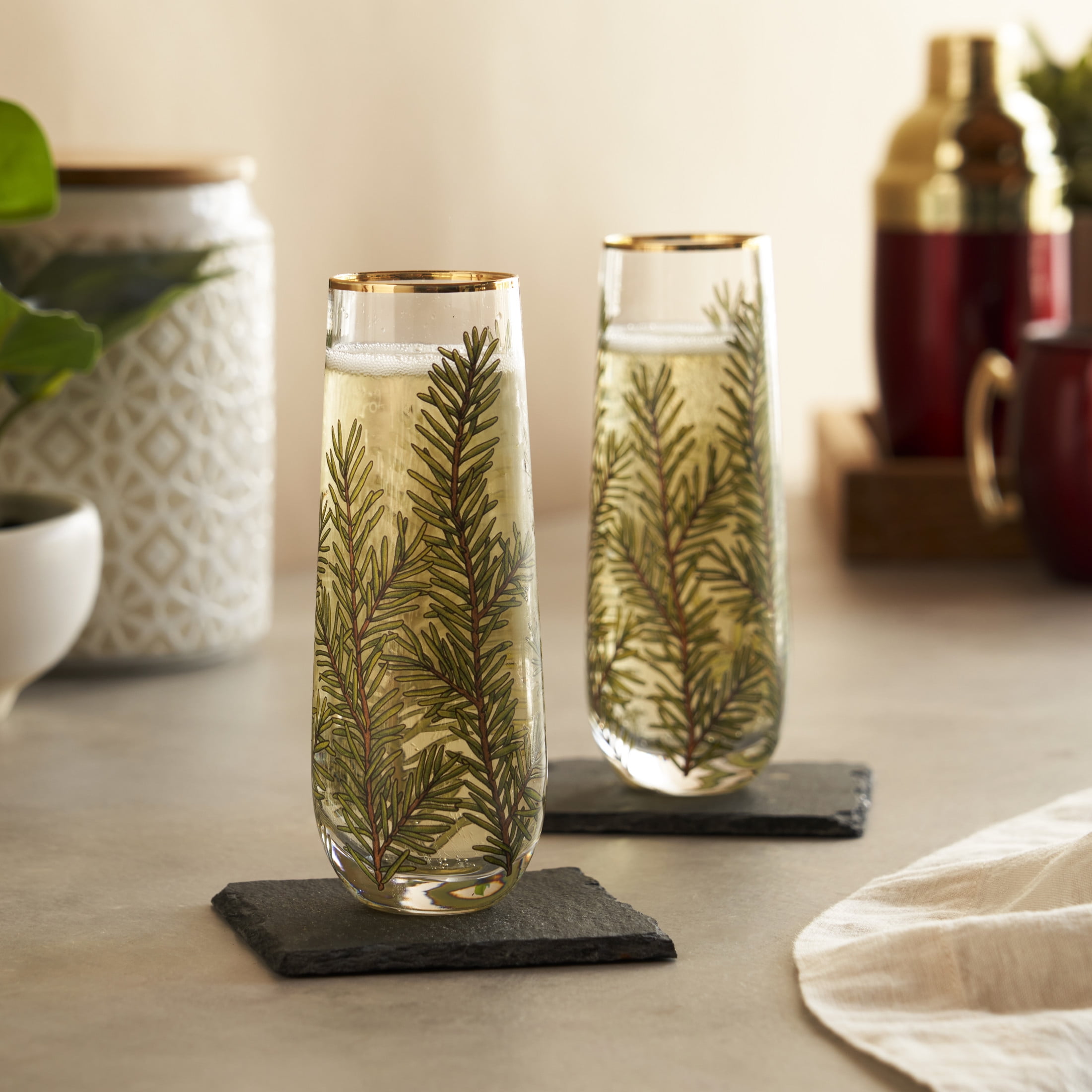 Twine Woodland Stemless Champagne Flutes, Wedding Gifts, Party 8oz Set of 2