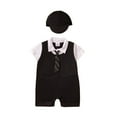thumbnail image 3 of Boys Outfits Baby Boys Gentleman White Bow Tie Romper Jumpsuit with Hat Set Boys' Clothing Sets Black 0-6 Months, 3 of 9