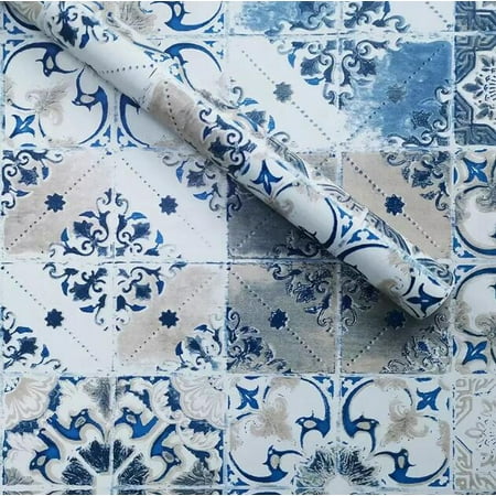 Peel and Stick Wallpaper for Old Furniture Self Adhesive and Cover Surfaces 17.7inch x 78inch Paper Peel and Stick Easy to Apply,Blue
