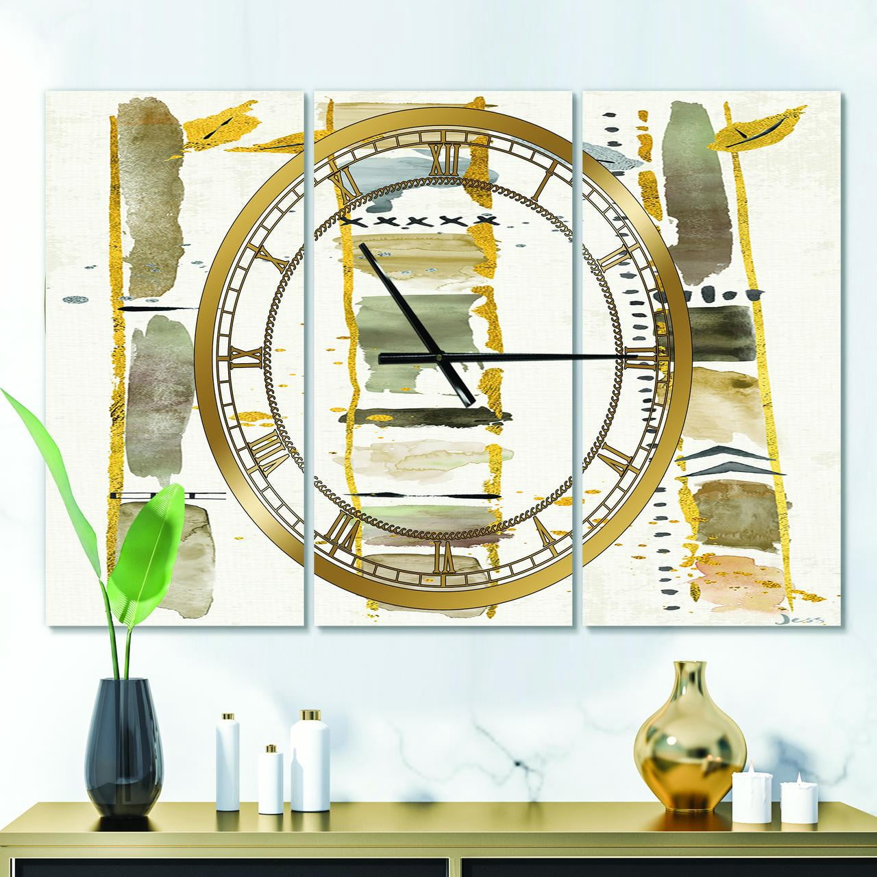 Designart 'Golden Birch Forest VI' Traditional wall clock