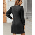 thumbnail image 5 of Women's Knit Dress with Puff Sleeves for Fall Winter - Round Neck Casual Tunic Dress, 5 of 6