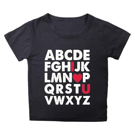 MIXUE Toddler Girls Tops & T-Shirts Kids Summer Letter Round Neck Petal Sleeve Casual Solid Color Pullover Tee Shirts Streetwear,Black,3-4 Years