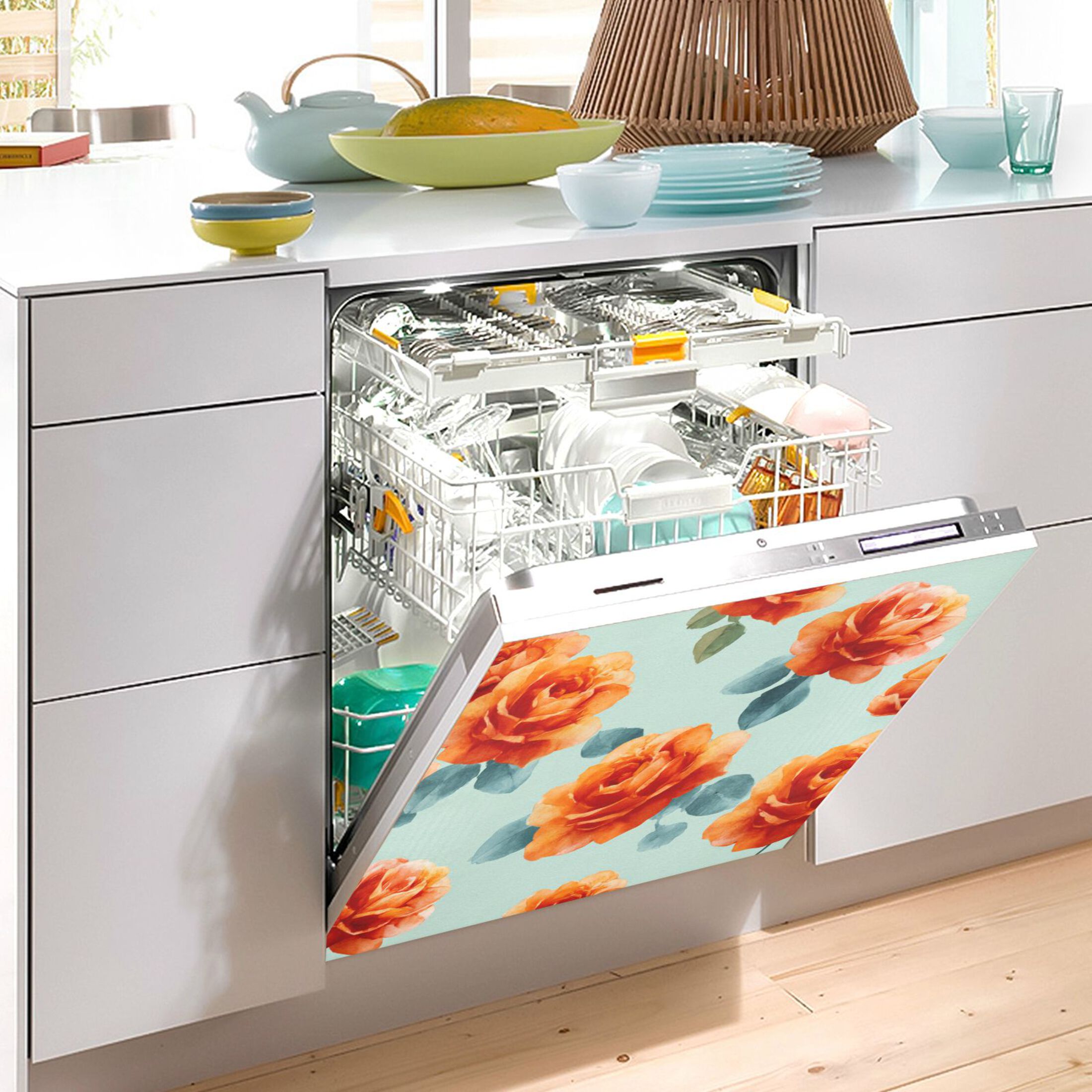 Dishwasher Magnetic Refrigerator Magnet Cover Sticker Home Decorative 23"x26" Yellow-orange Roses Pattern