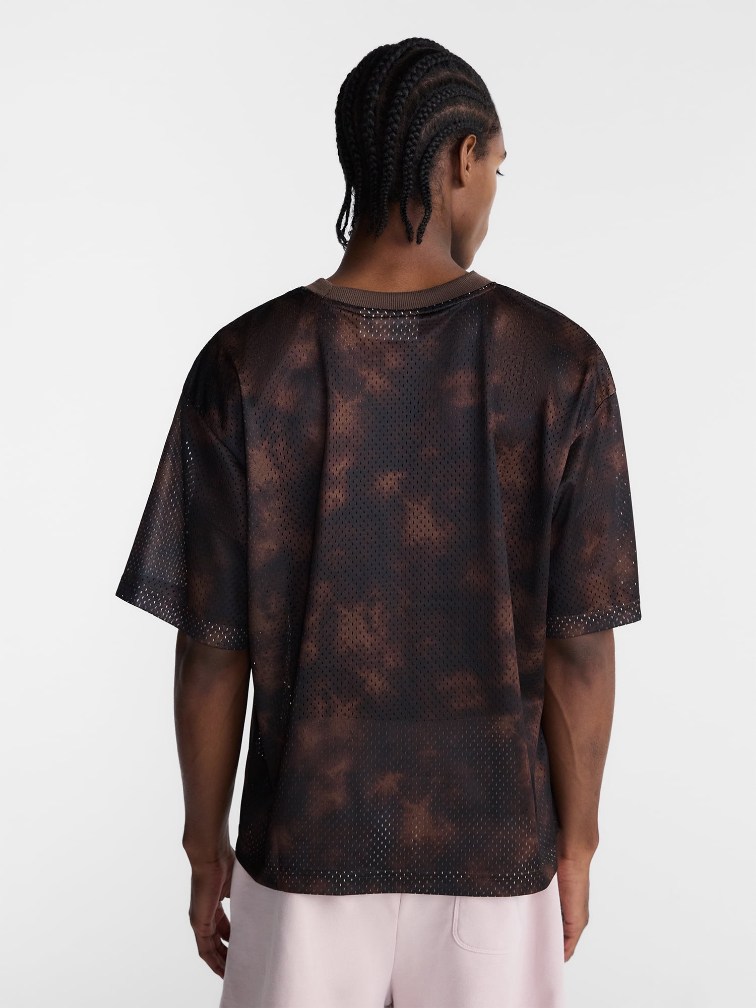 No Boundaries Graphic Boxy Fit Mesh Jersey Style Shirt, Men's XS