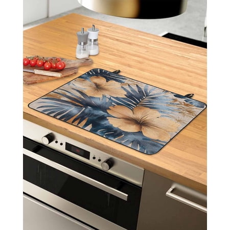 nqOlkjepod Large Induction Cooktop Protector Mat 31 x24 Blue Brown Botanical Stove Top Covers for Electric Stove Summer Palm Leaf Flowers Elegant Stove Burner Cover Mats Glass Top Stove Cover