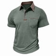 thumbnail image 3 of Yifymode Men's Classic Fit Short Sleeve Polo Shirt, Button-Down Collar Soft Fabric with Chest Pocket Casual Style Green L, 3 of 5