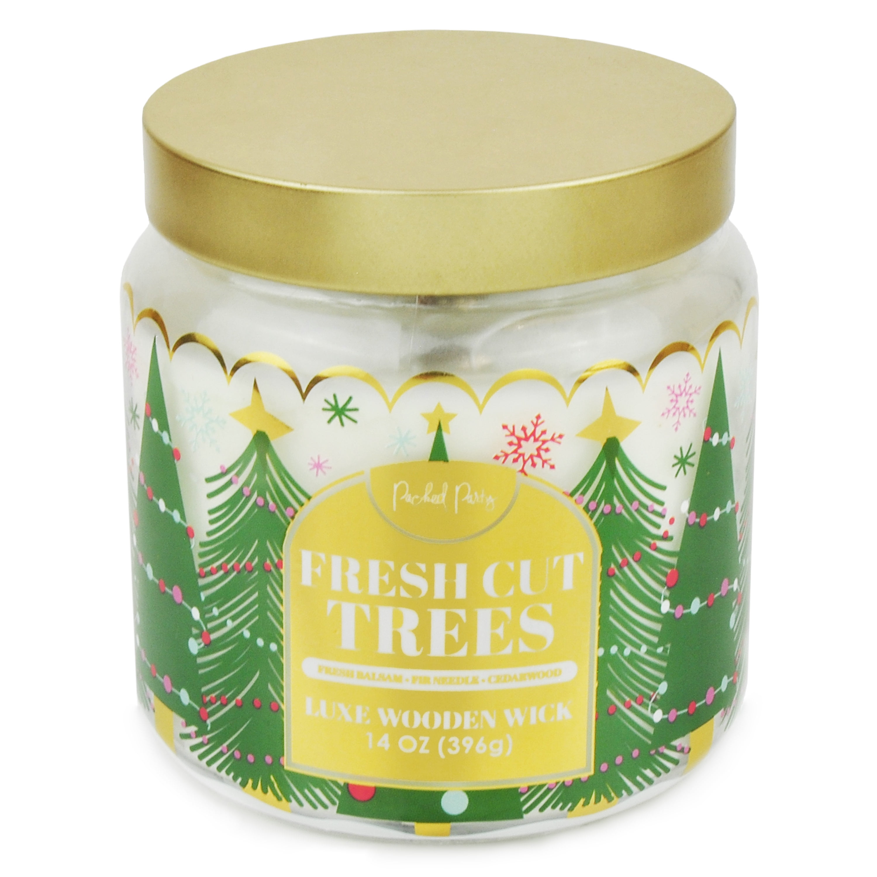 Packed Party Fresh Cut Trees Candle with Wood Wick, 14-Ounce