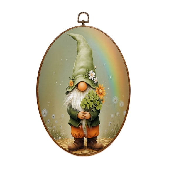 Canvas Wall Art Whimsical Clover Bouquet Rainbow St Patrick s Day Gift Oval Framed Canvas Prints Vintage Wall Hanging Decor for Home Decorations 8.6"x11.4"