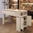 thumbnail image 2 of U_Style-CA Modern Counter Height Table with Foldable Top, Marble-Pattern Surface, 2-Door Storage Cabinet, Adjustable Shelf, Side Hooks & Aluminum Handles, for Dining Room (Chairs Not Included), 2 of 5