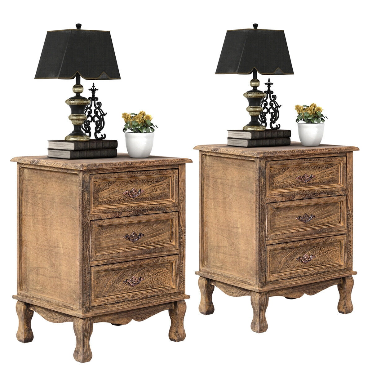 Gymax 2pcs 3 Drawers Nightstand Storage Wood End Table Side Bedside Walmart Com Walmart Com