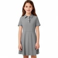 thumbnail image 6 of lcziwo Girls Short Sleeve Polos Dress with Pockets Back to School Uniform Summer Casual Flowy Dresses for Kids Gray, 6 of 9
