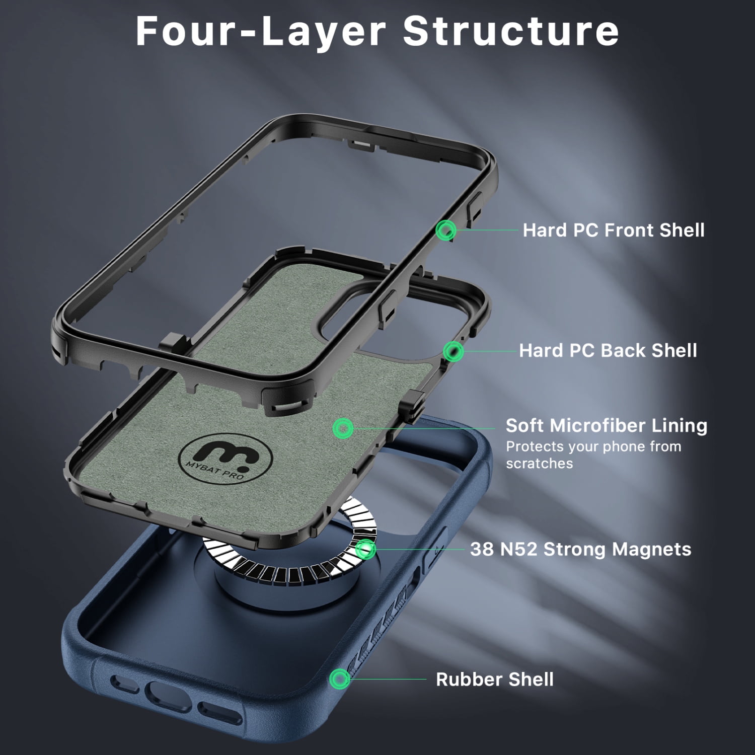 MyBat Pro Maverick Series Case with Holster and Tempered Glass for Apple iPhone 15 Pro (6.1) - Blue