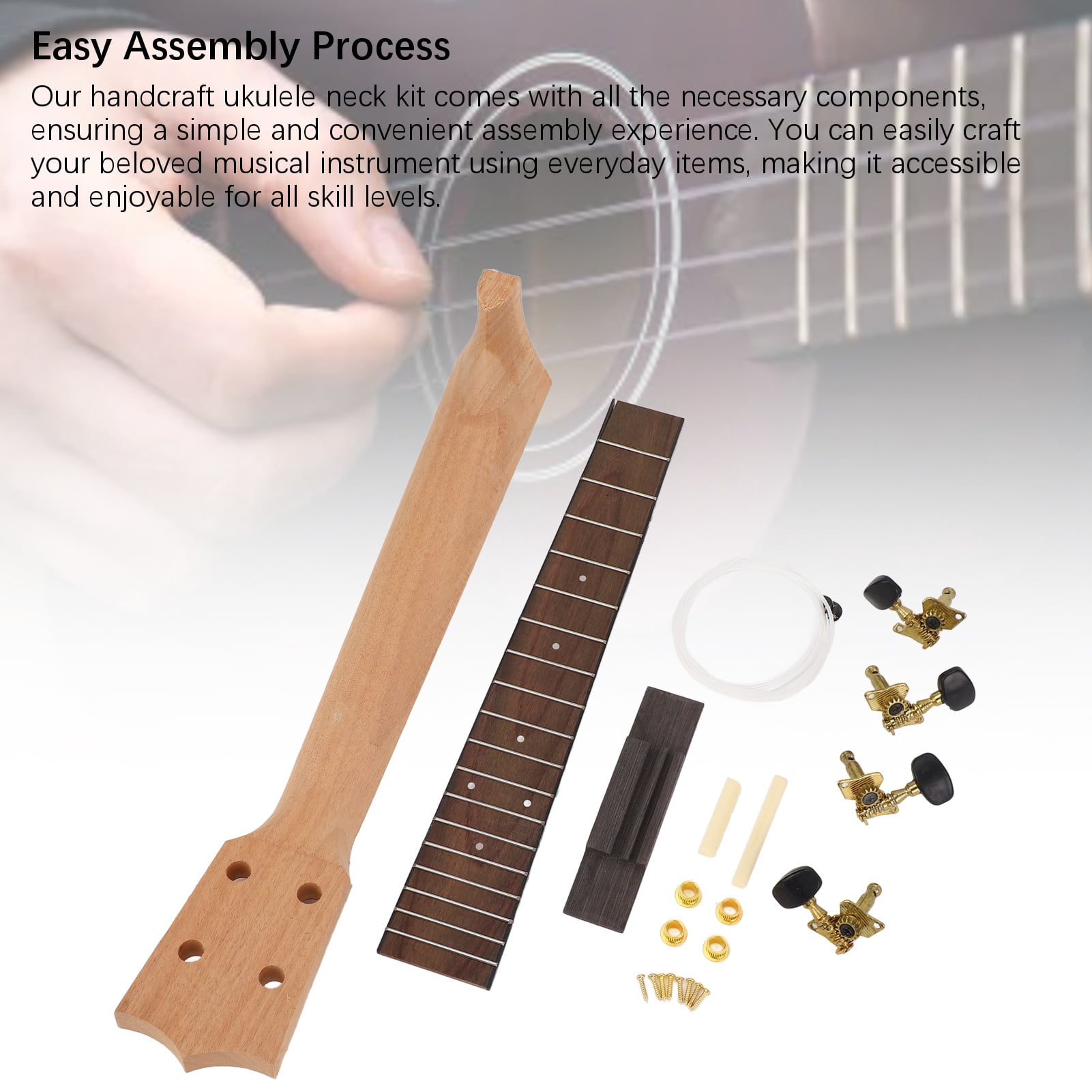 Suodoka Ukulele Neck Kit Okoume and Rosewood Fingerboard String Knob and Bridge Set for 26 inches / 66 cm Handcraft Instrument Assembly