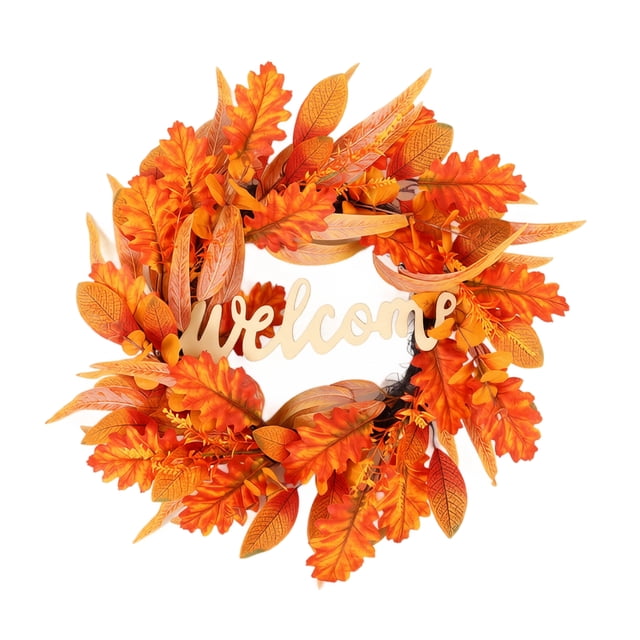 Fall Decor 19.7 Inch Realistic Fall Wreath, Artificial Autumn Maple Leaves Wreath For Thanksgiving Halloween Front Door Home Wall Farmhouse Harvest Festival Outdoor Indoor Decor