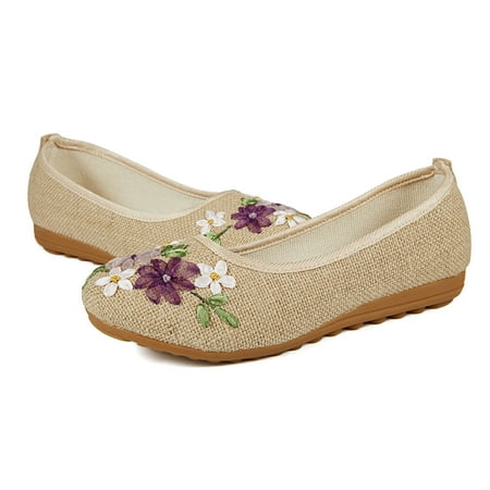 

Women Vintage Embroidered Flats Flower Slip On Cotton Fabric Liner Comfortable Flat Shoes