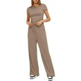 thumbnail image 3 of WBQ Womens 2 Piece Outfits Sweater Sets Knit Short Sleeve Crop Tops High Waisted Pants Lounge Sets, 3 of 7