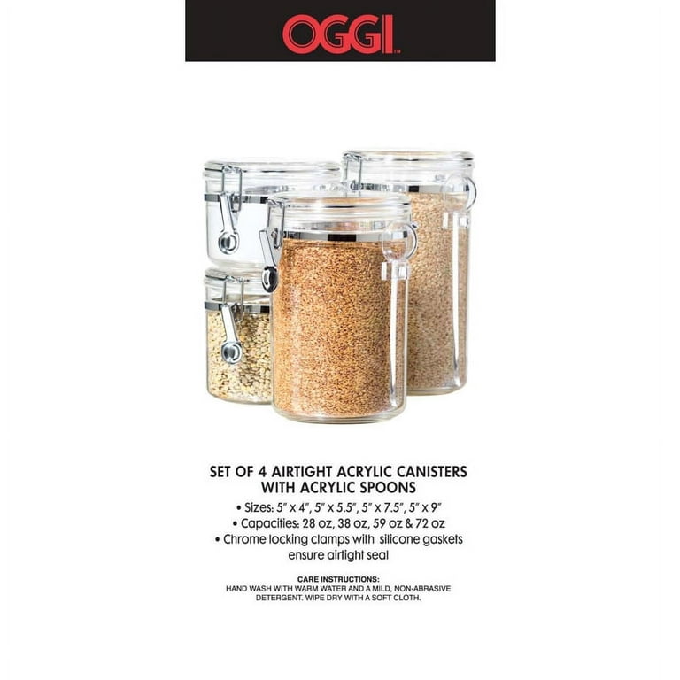 Oggi Acrylic Canister Set with Spoons (4 Pieces) - Walmart.com  Airtight food  storage containers, Canister sets, Food storage container set