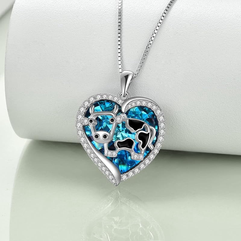 JKR  Mothers Day Gifts for Mom Cow Necklace Cow Gifts 925 Sterling Silver Cow Jewelry Birthday Gifts for Women Cow Lovers Daughter Sister Graduation