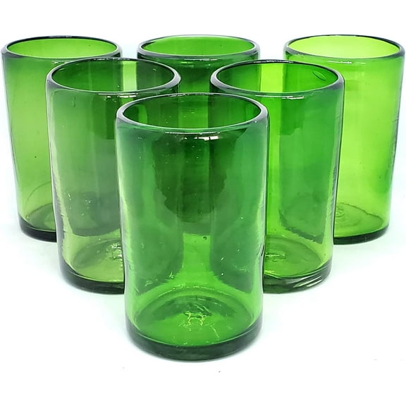 Solid Emerald Green 14 oz Drinking Glasses (set of 6), Recycled Glass, Lead-free, Toxin-Free (14oz Drinking)