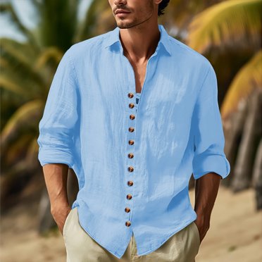 Mens V Neck Cotton Linen Henley Shirts Long Sleeve Banded Collar T ...