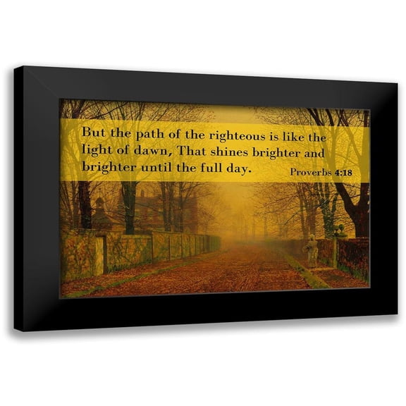 ArtsyQuotes 14x11 Black Modern Framed Museum Art Print Titled - Bible Verse Quote Proverbs 4:18, John Atkinson Grimshaw - Evening Glow