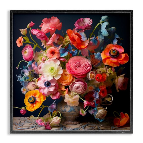 Stupell Industries Mixed Full Bouquet Botanical & Floral Painting Black Framed Art Print Wall Art, 12 x 12