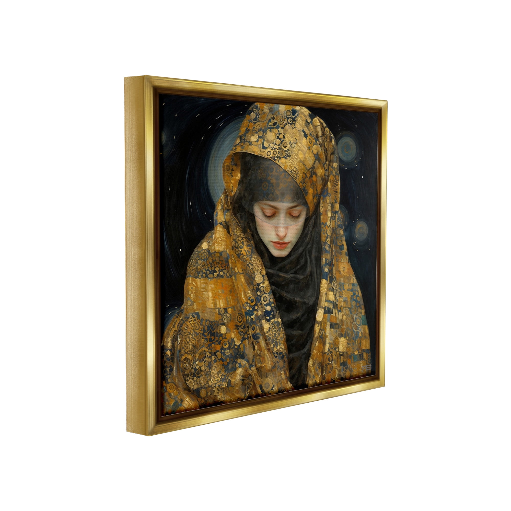 Stupell Industries Astral Geometric Portrait Abstract Painting Gold Floater Framed Canvas Art Print Wall Art, 18 x 18