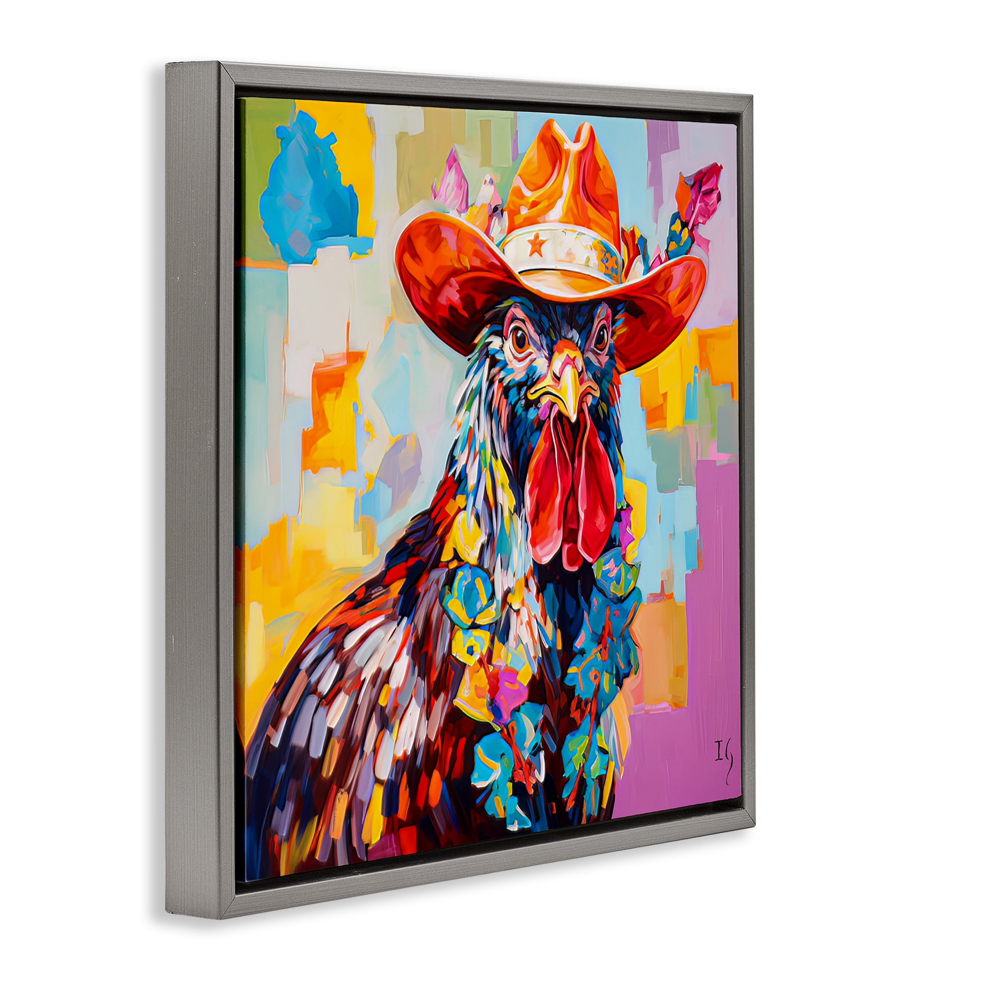 Stupell Industries Modern Cowboy Rooster Animals & Insects Painting Gray Floater Framed Canvas Art Print Wall Art, 18 x 18