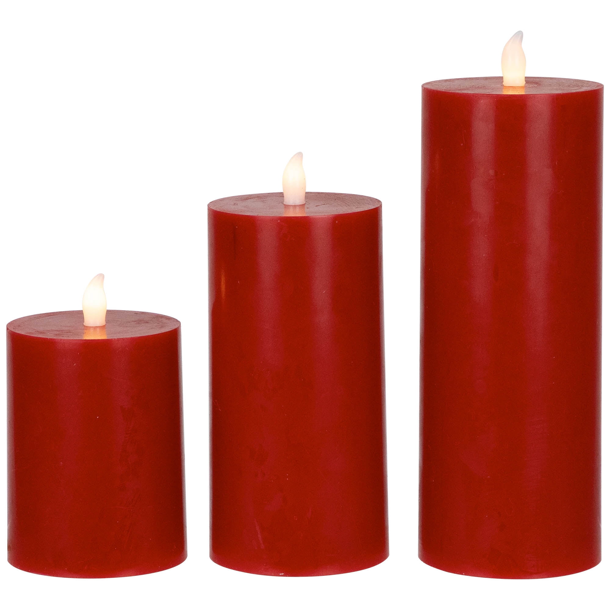 Northlight LED Flameless Flickering Wax Pillar Candles - 8" - Red - Set of 3