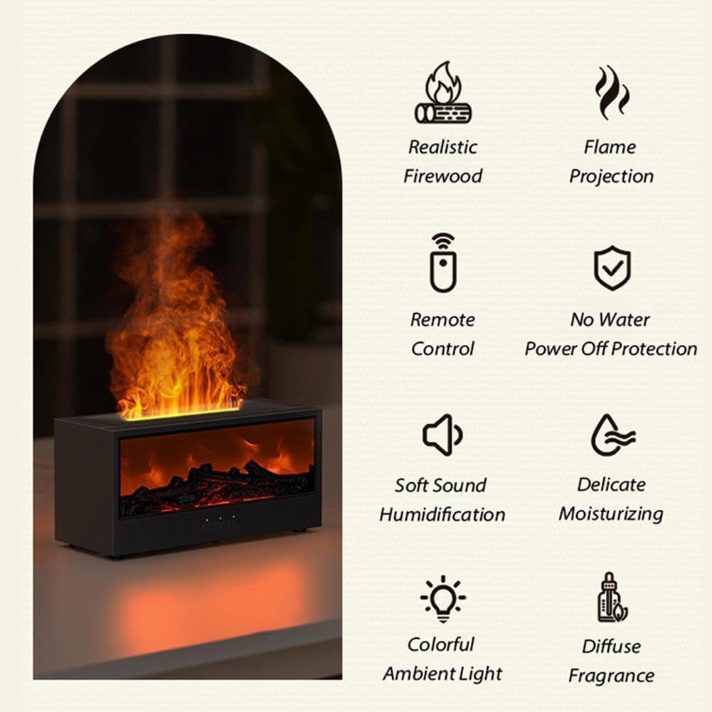 Fireplace Flame Air Diffuser Humidifier,7 Colors Aromatherapy Essential Oil Diffuser,150ml Ultrasonic Cool Mist Humidifier with Remote,3 Gears Timer Shutdown for Home, Bedroom, Office,Yoga (Black)