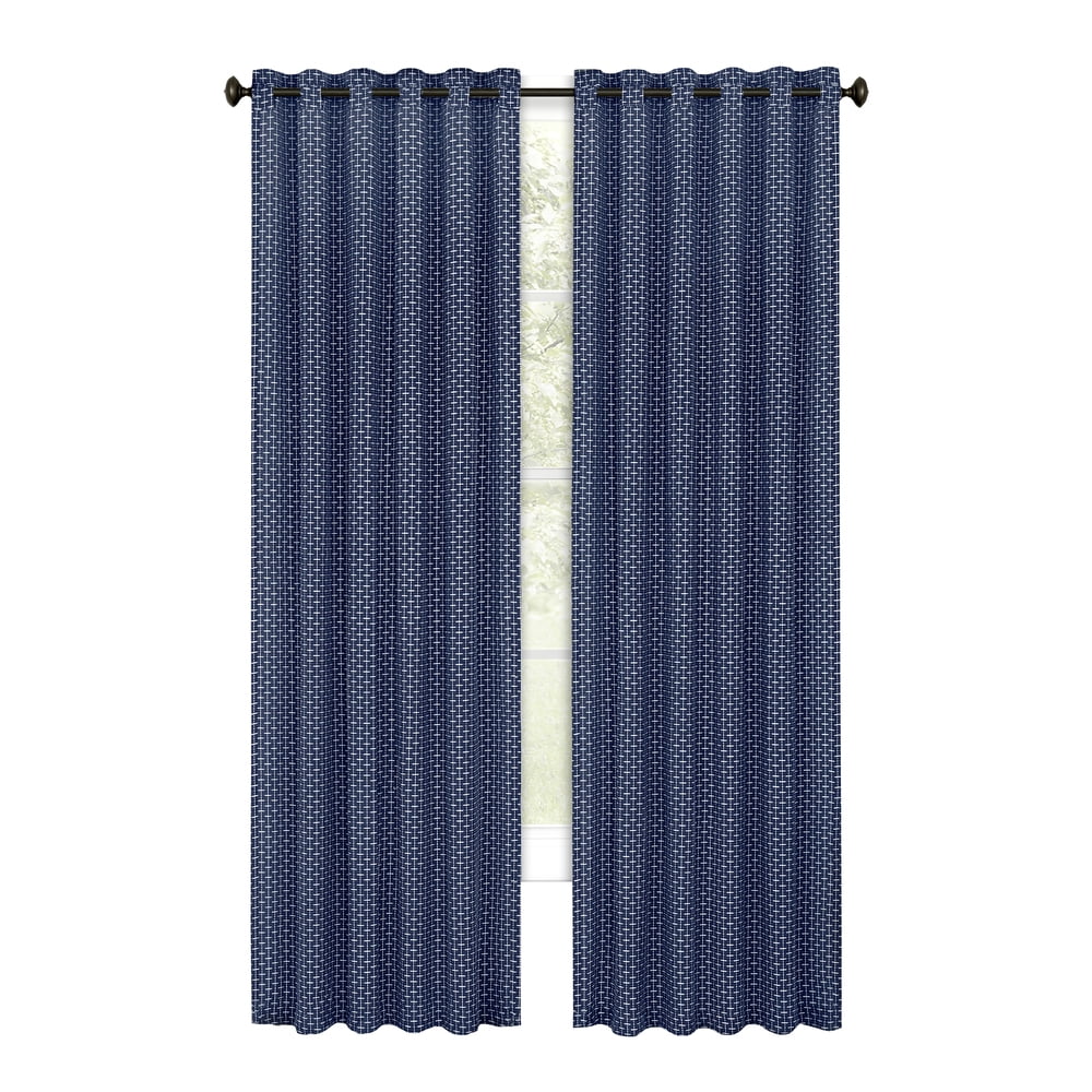 Achim Bedford Front Tab Light Filtering Curtain Panel, Navy, 42" x 84"