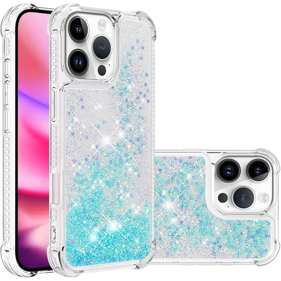 Case for iPhone 14,Flowing Bling Liquid Hearts Sparkle Moving Glitter Quicksand Waterfall Anti-Fall Protective Girls Women Shockproof Phone Case for iPhone 14,6.1 inch 2022 (Sky Blue)