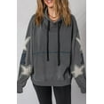 thumbnail image 5 of Y2K Retro Style Star Patchwork Hoodie for Women, Carbon Grey Mineral Wash Long Sleeve Pullover | L, 5 of 12