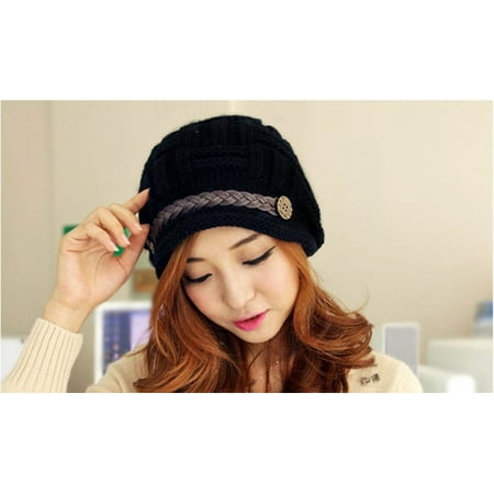 Crochet Winter Beanie - Women Knit Snow Hat Winter Snowboarding Beanie Crochet Cap (Black)