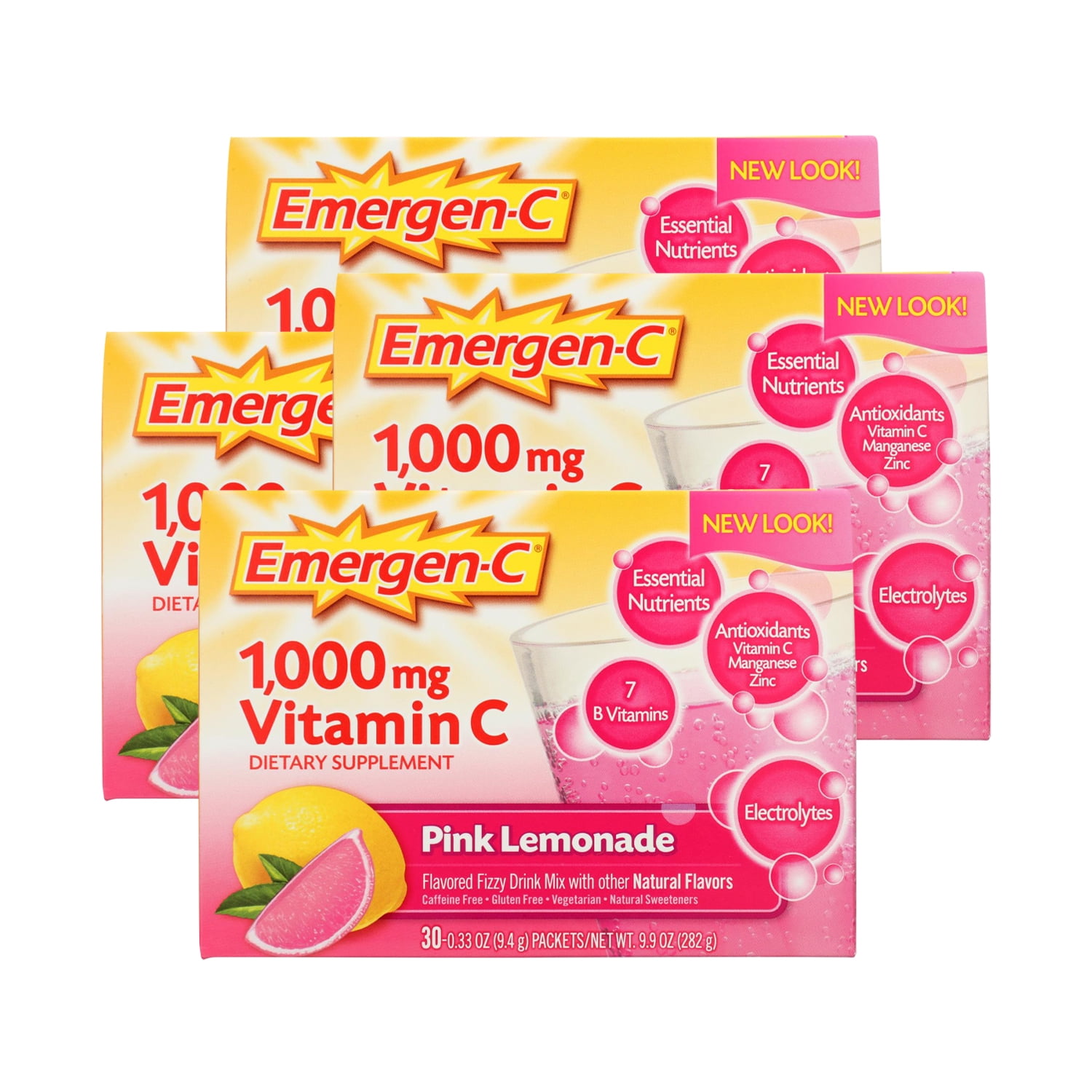 Alacer EmergenC Vitamin C Fizzy Drink Mix Pink Lemonade 1000 mg 30