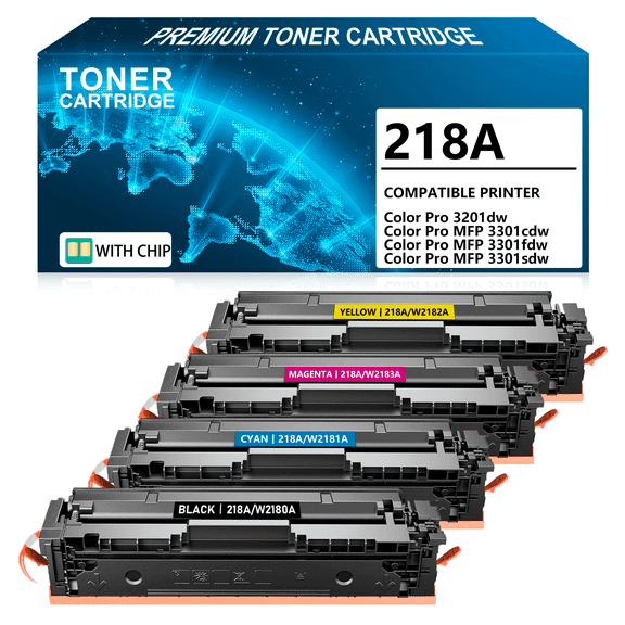 218A Toner Cartridge 4 Pack WITH CHIP Compatible for HP 218A 218X Toner Cartridge W2180A W2180X W2181A W2182A W2183A for Color Pro MFP 3301fdw 3301cdw 3201dw 3301sdw Printer