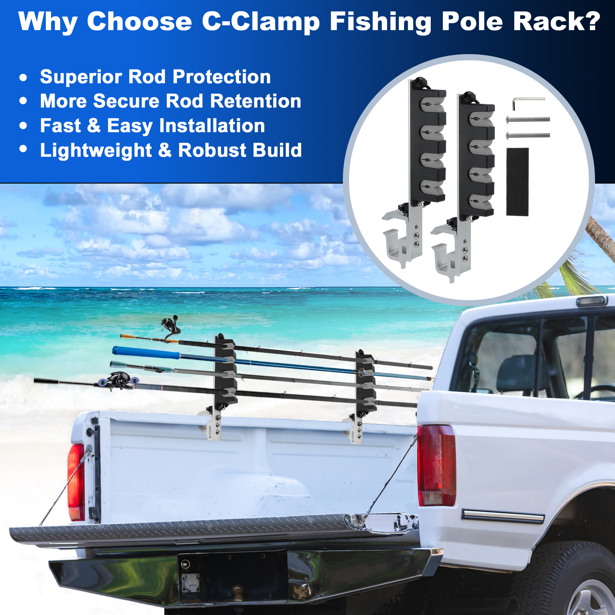 Unique Bargains Fishing Rod Holder with C-Clamp Mount Black\Silver\Grey