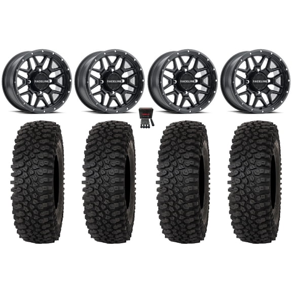 Raceline Krank 14" Wheels Black 27" Roctane ST Tires Sportsman 550 850 1000